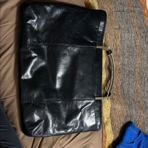 Navy Leather Briefcase with Metal Handle